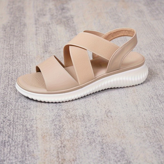 Women's Casual Flat Sandals, Elastic Crisscross Band Open Toe Shoes, Comfortable Slip On Summer Sandals