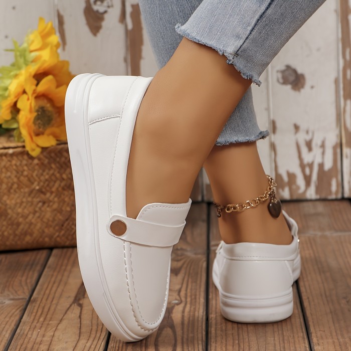 Women's White Nurse Shoes, All-Match Round Toe Soft Sole Shoes, Comfortable Slip On Flat Shoes