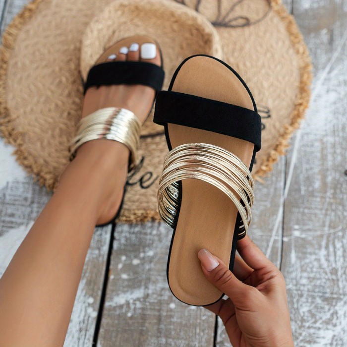 Women's Stylish Slide Sandals, Fashion Open Toe Flat Summer Shoes, Lightweight Slide Sandals