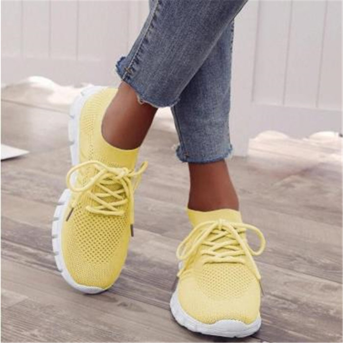 Women's Knit Lightweight Mesh Sneakers, Breathable Mesh Lace-Up Running Shoes, Women's Footwear