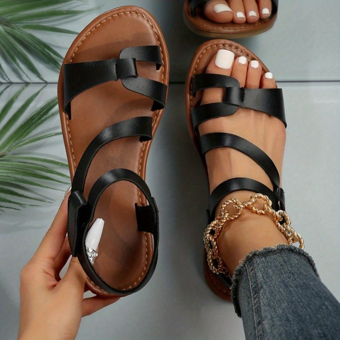 Women's Contrast Color Flat Sandals, Casual Open Toe Beach Sandals, Lightweight Summer Sandals
