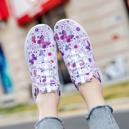 Women's Flower & Butterfly Pattern Sneakers, Casual Lace Up Outdoor Shoes, Comfortable Low Top Shoes