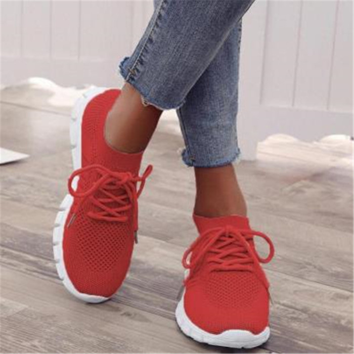 Women's Knit Lightweight Mesh Sneakers, Breathable Mesh Lace-Up Running Shoes, Women's Footwear