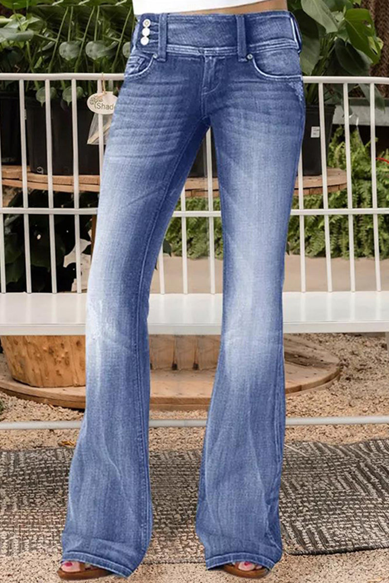 Casual Vintage Solid Ripped Mid Waist Loose Denim Jeans
