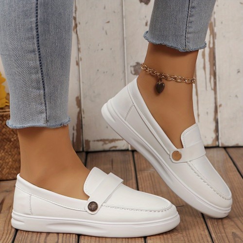 Women's White Nurse Shoes, All-Match Round Toe Soft Sole Shoes, Comfortable Slip On Flat Shoes
