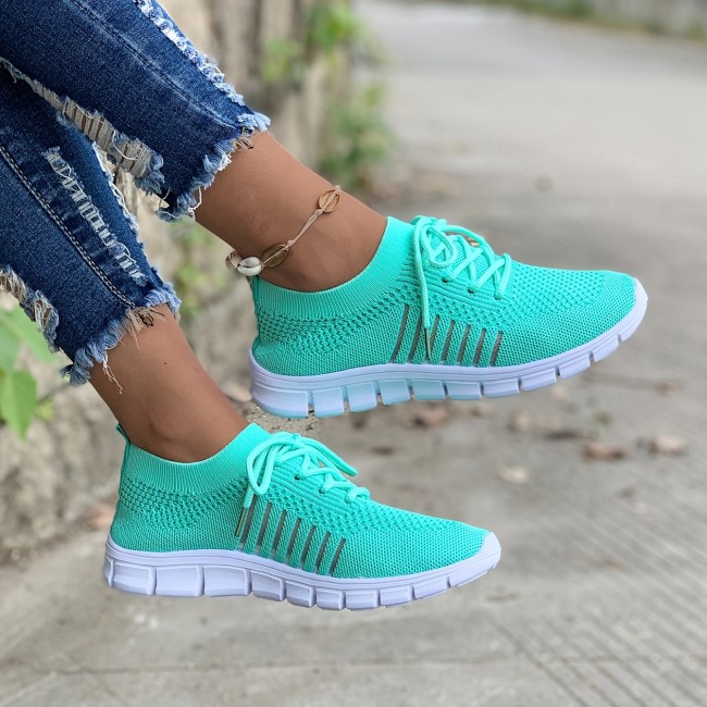 Women's Knit Lightweight Mesh Sneakers, Breathable Mesh Lace-Up Running Shoes, Women's Footwear