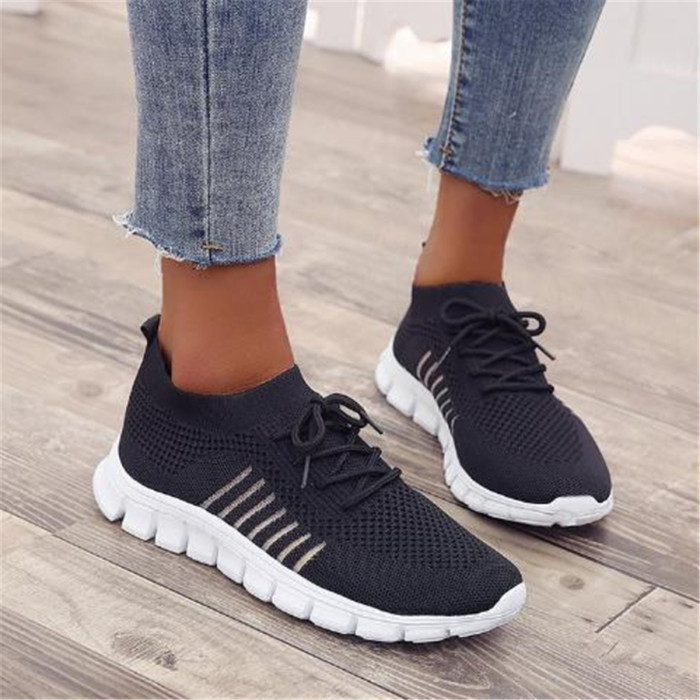 Women's Knit Lightweight Mesh Sneakers, Breathable Mesh Lace-Up Running Shoes, Women's Footwear