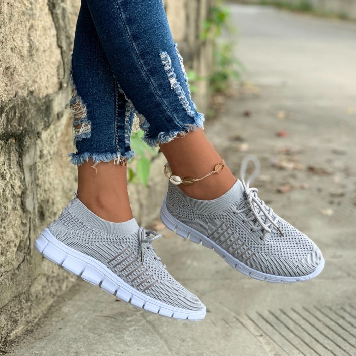 Women's Knit Lightweight Mesh Sneakers, Breathable Mesh Lace-Up Running Shoes, Women's Footwear