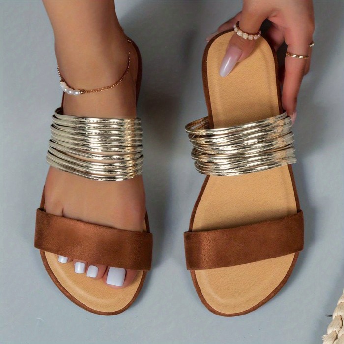 Women's Stylish Slide Sandals, Fashion Open Toe Flat Summer Shoes, Lightweight Slide Sandals