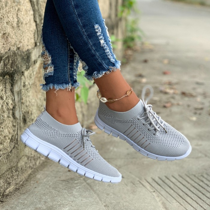 Women's Knit Lightweight Mesh Sneakers, Breathable Mesh Lace-Up Running Shoes, Women's Footwear