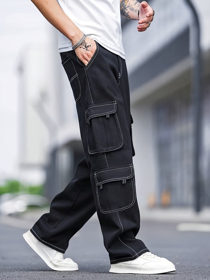 Men's Casual Multi Pocket Pants, Chic Street Style Cargo Jeans