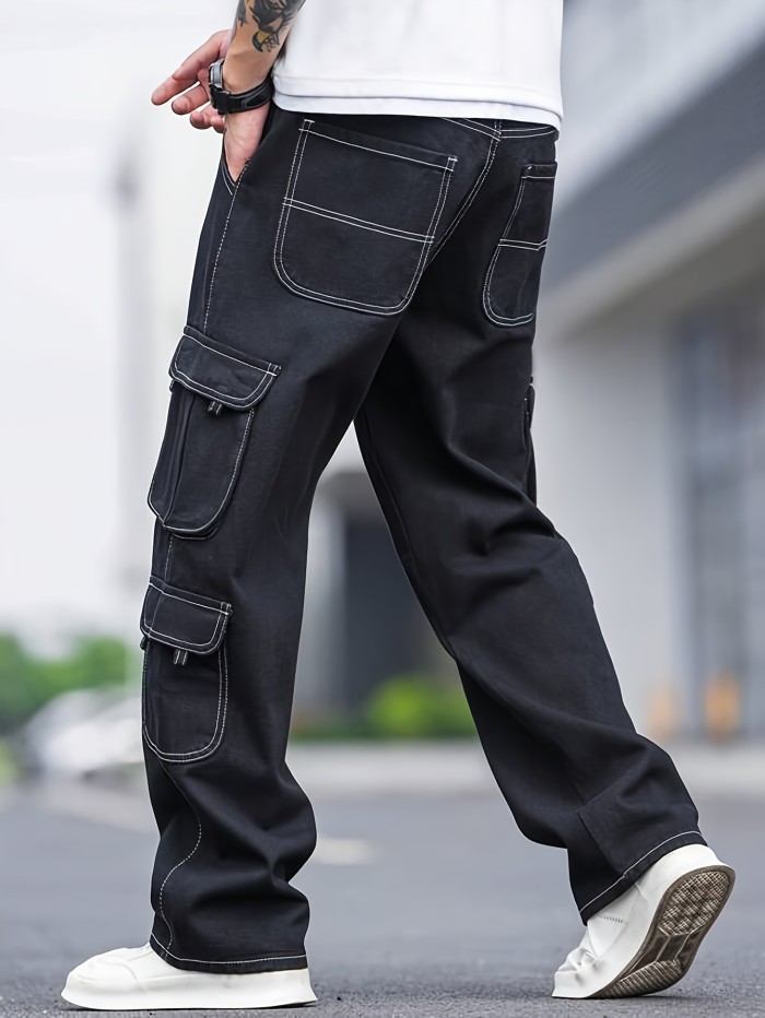 Men's Casual Multi Pocket Pants, Chic Street Style Cargo Jeans