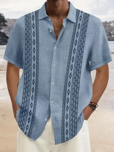 Retro Style Stripe Print Men's Casual Short Sleeve Shirt, Men's Shirt For Summer Vacation Resort, Tops For Men, Gift For Men