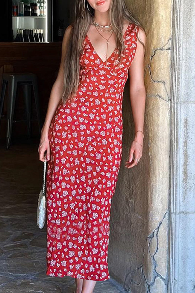 Elegant Polka Dot Ruched Flower Shape V Neck One Step Skirt Dresses
