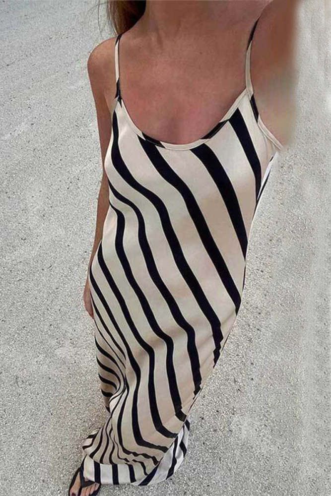 Sexy Striped Print U Neck Sling Dress Dresses