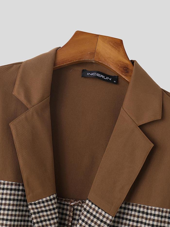 Men's Elegant Color Block Turn-Down Collar Long Sleeve Coat For Daily Wearing
