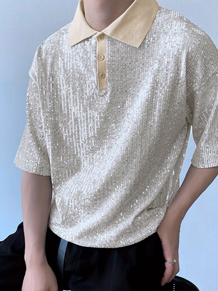 Men's Casual Lapel Short Sleeve Shirt, Chic 1\u002F4 Button Shirt For Summer