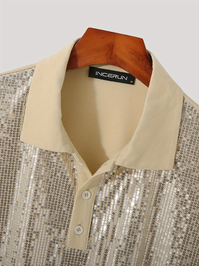 Men's Casual Lapel Short Sleeve Shirt, Chic 1\u002F4 Button Shirt For Summer