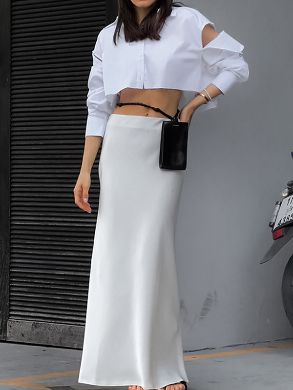 A-Line Solid Color Split-Back Skirts Bottoms