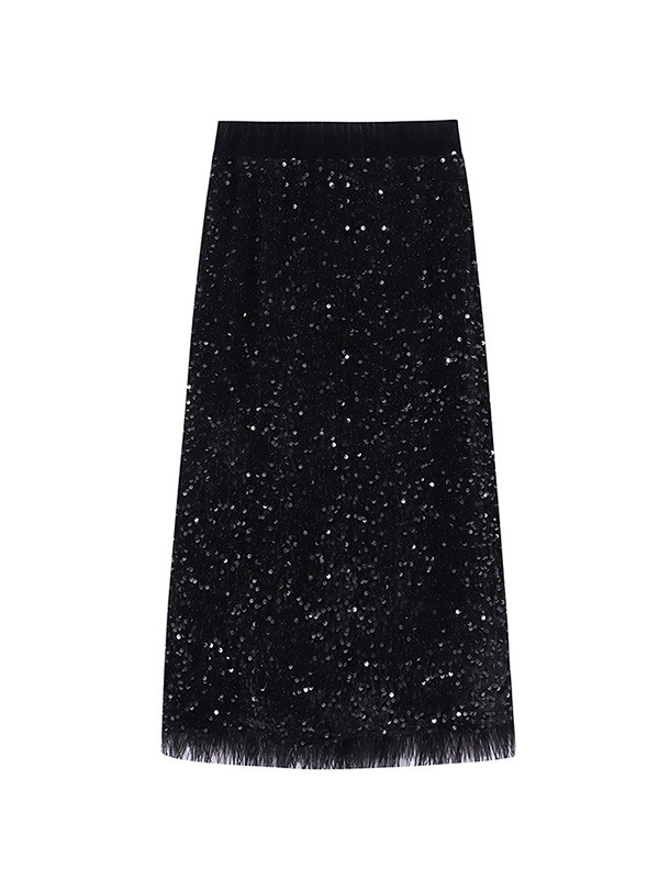 A-Line Sequined Tasseled Skirts Bottoms
