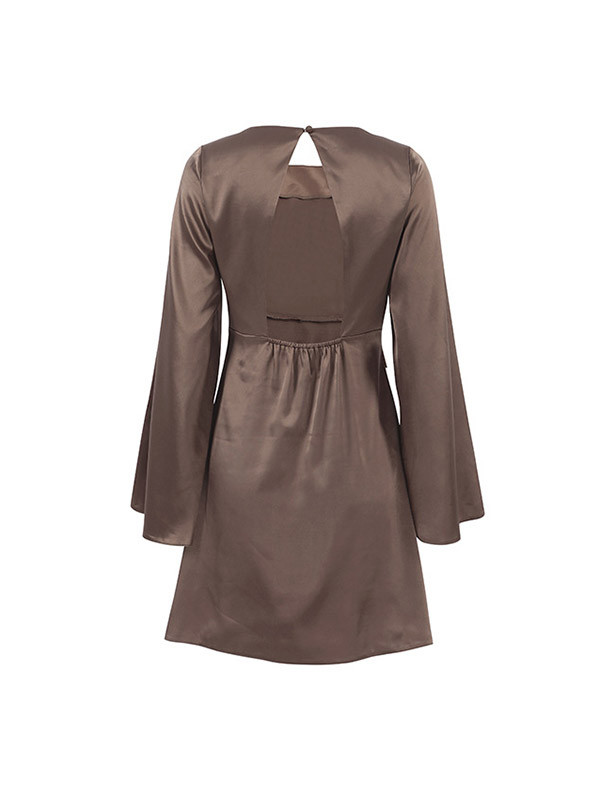 A-Line Flared Sleeves Solid Color Round-Neck Mini Dresses