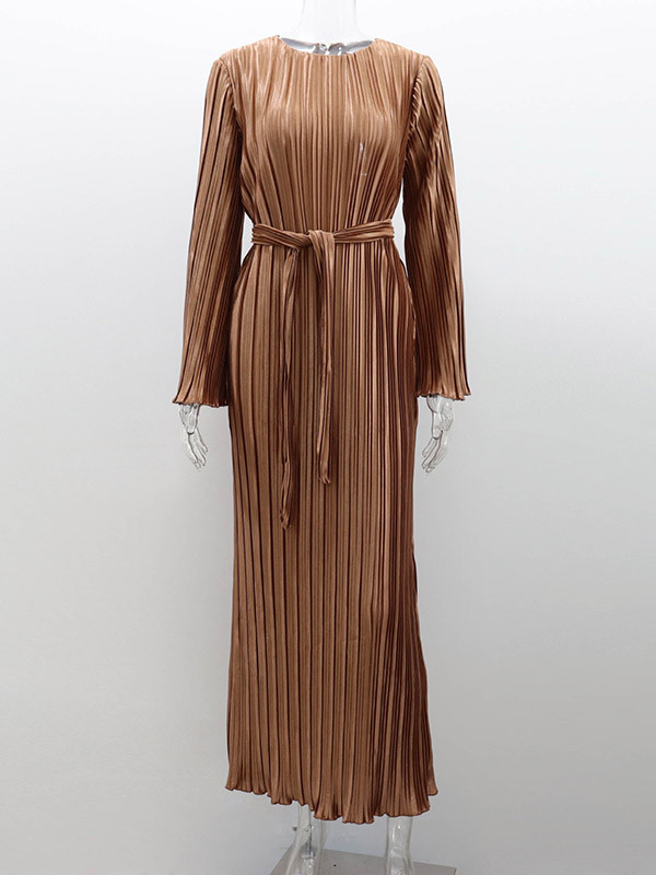 Long flared sleeve solid v neck ruched maxi dress main image 1