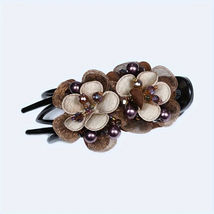 Flower Faux Pearls Decor Hair Clip For Women, Flower Duckbill Clip Hairpin Non-Slip Hair Decoration Clips