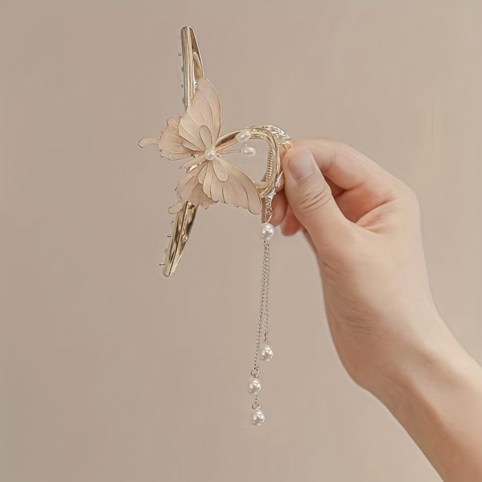 1pc Retro Elegant Fairy Butterfly Faux Pearl Tassel Hair Clip - Perfect Gift Choice