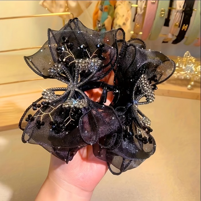 1pc Sparkling Rhinestone Butterfly Bow Hair Clip - Adorable Girls' Headwear