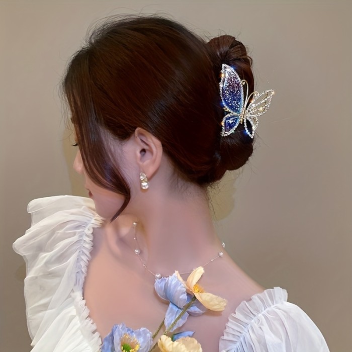 Elegant Rhinestone Butterfly Hair Claw Clip - Strong Grip Hair Styling Accessory