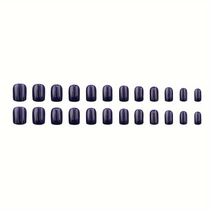 24pcs Short Square Press On Nails, Glossy Blue Fake Nails,Full Cover False Nails For Women And Girls + 1 Piece Of Jelly Gel + 1 Nail File