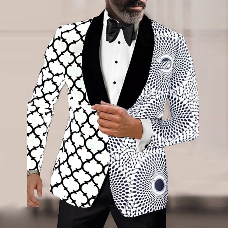 England Retro Pattern Print Men Casual Suit Blazer  Business Outwear