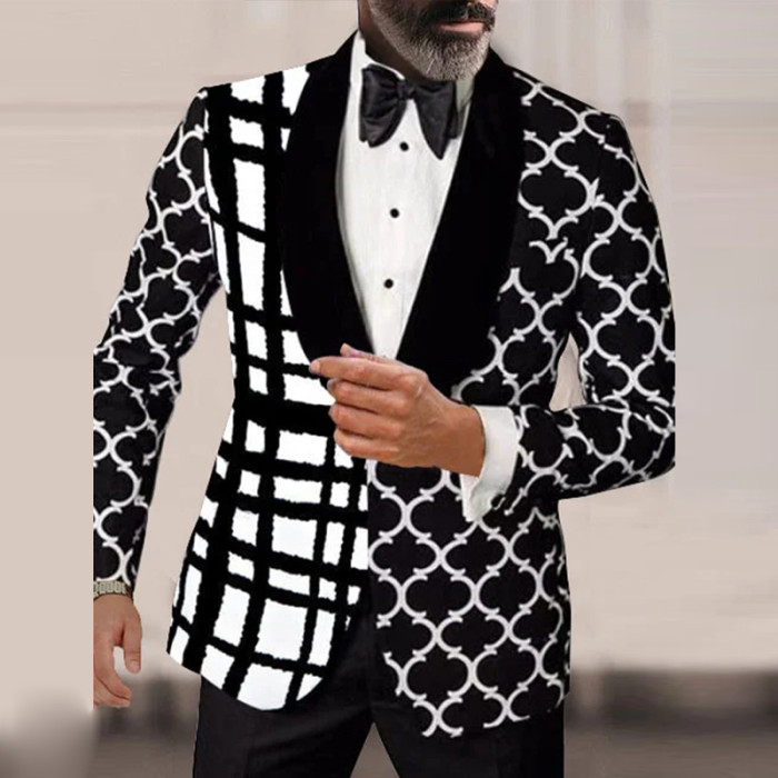 England Retro Pattern Print Men Casual Suit Blazer  Business Outwear