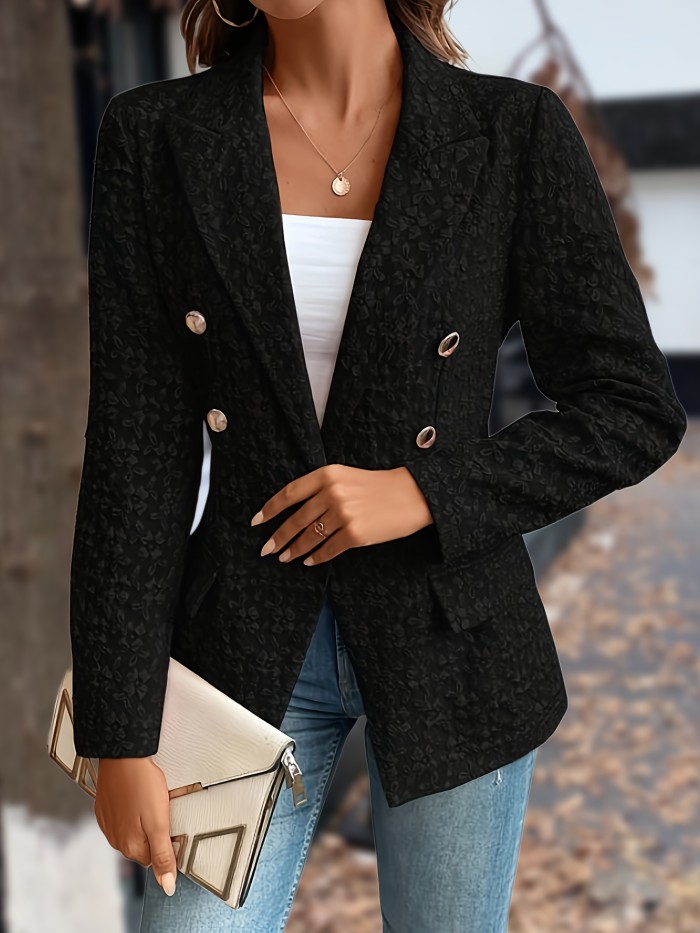 Women's Textured Double Breasted Blazer - Elegant Long Sleeve Work Office Outerwear