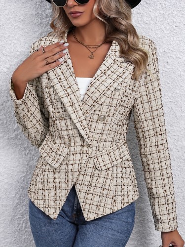 Elegant Double Breasted Open Front Blazer for Women - Slim Fit, Long Sleeve, Perfect for Office and Work