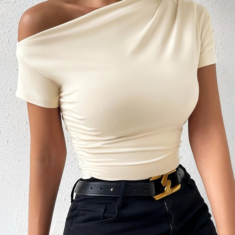 Elegant One Shoulder Ruched Top for Women - Perfect for Spring & Summer