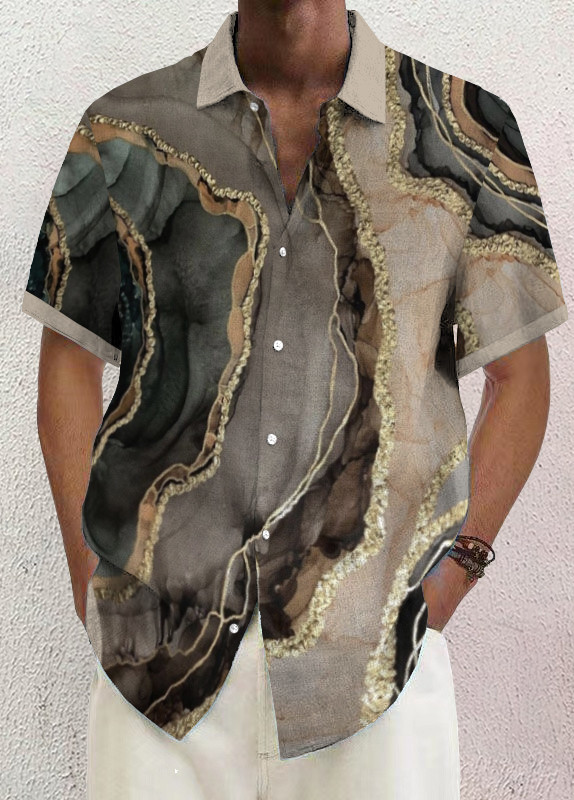 Mens Art Print Casual Breathable Short Sleeve Shirt c676