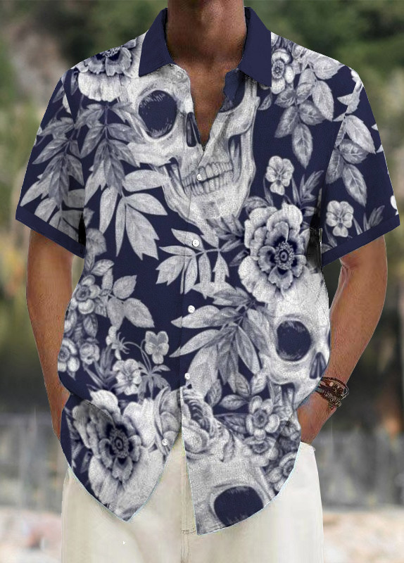 Mens Art Print Casual Breathable Short Sleeve Shirt dbb9