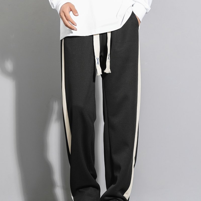 Men's Stylish Loose Stripe Pattern Pants with Pockets - Casual Breathable Drawstring Trousers for Outdoor Activities