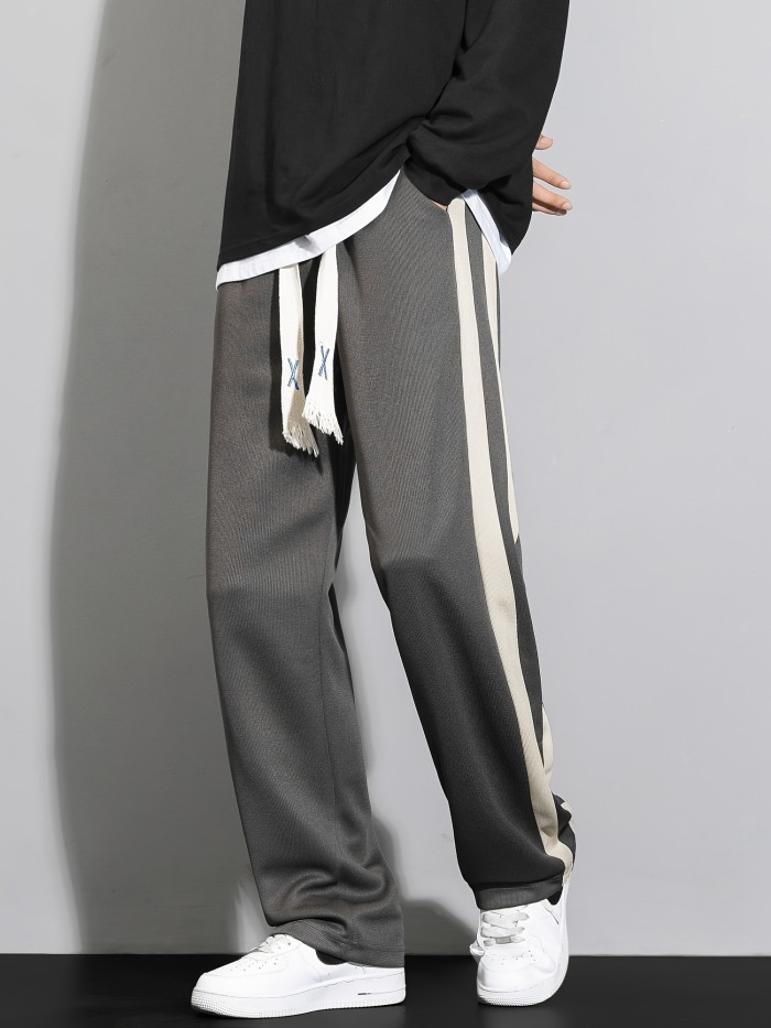 Men's Stylish Loose Stripe Pattern Pants with Pockets - Casual Breathable Drawstring Trousers for Outdoor Activities