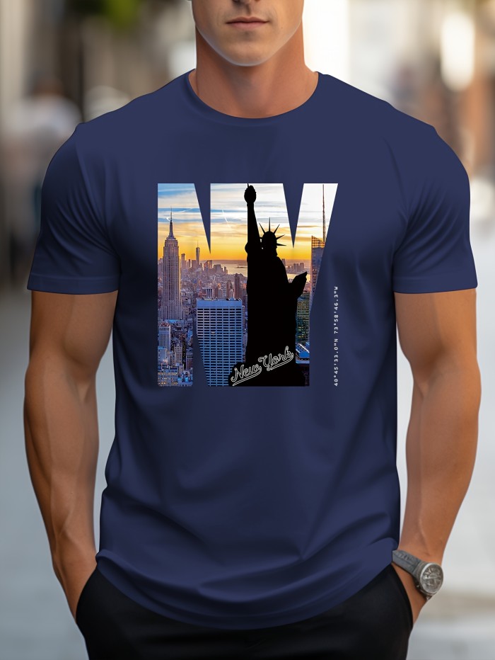 NY Graphic Print Men's Casual Short Sleeve T-shirt for Summer Outdoor - Creative Top