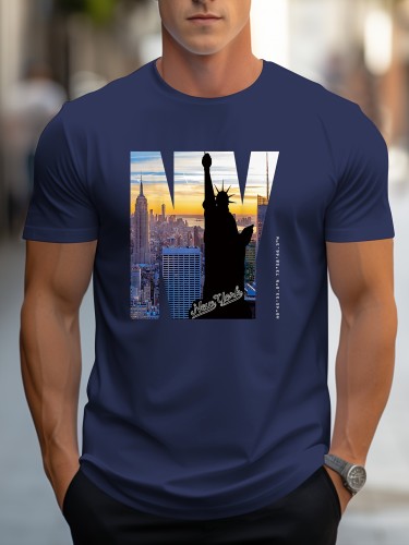 NY Graphic Print Men's Casual Short Sleeve T-shirt for Summer Outdoor - Creative Top