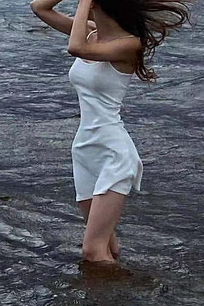 Sexy Solid Backless Flounce Asymmetrical V Neck Sling Dress Dresses main image 1