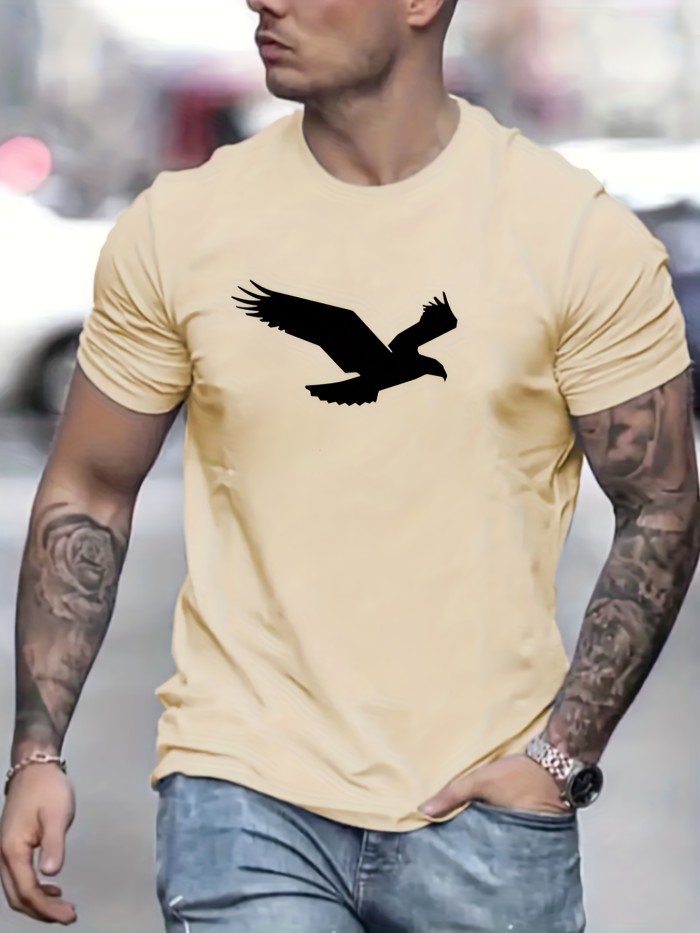 Eagle Pattern Men's Casual Street Style Tee Shirt for Summer and Fall