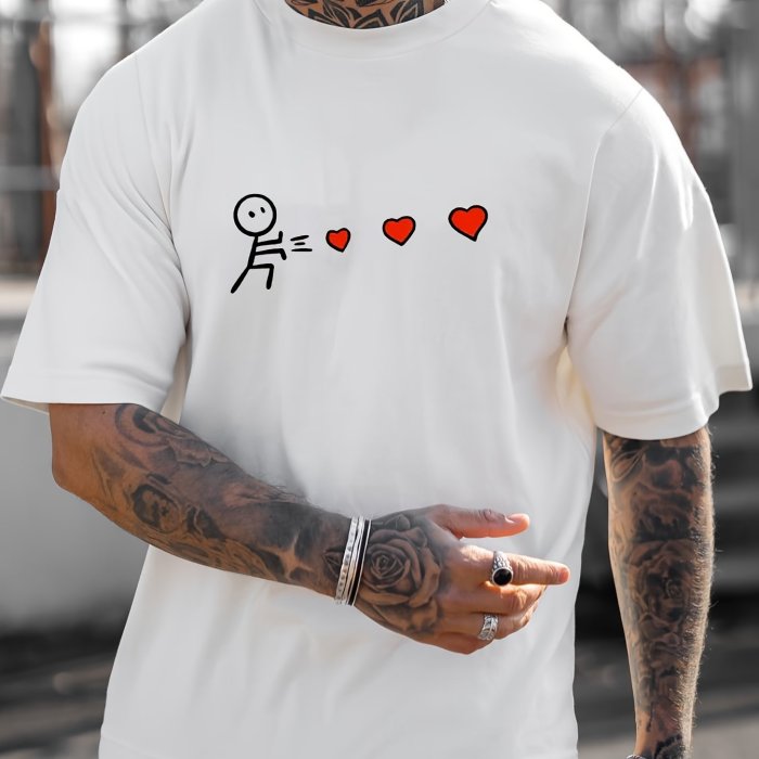 Men's Shooting Hearts Print T-Shirt - Casual Short Sleeve Tee for Summer