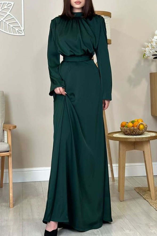 Celebrities Elegant Solid Frenulum Half A Turtleneck Waist Skirt Dresses