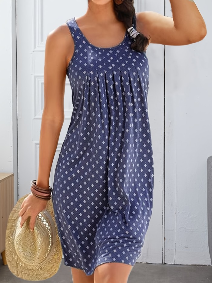 Sleeveless Casual Loose Print Dress for Women - Fashionable Summer Holiday Clothing