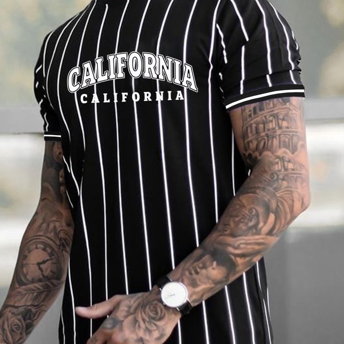 Los Angeles Striped T-shirt for Men - Casual Street Style Tee Shirt for Summer