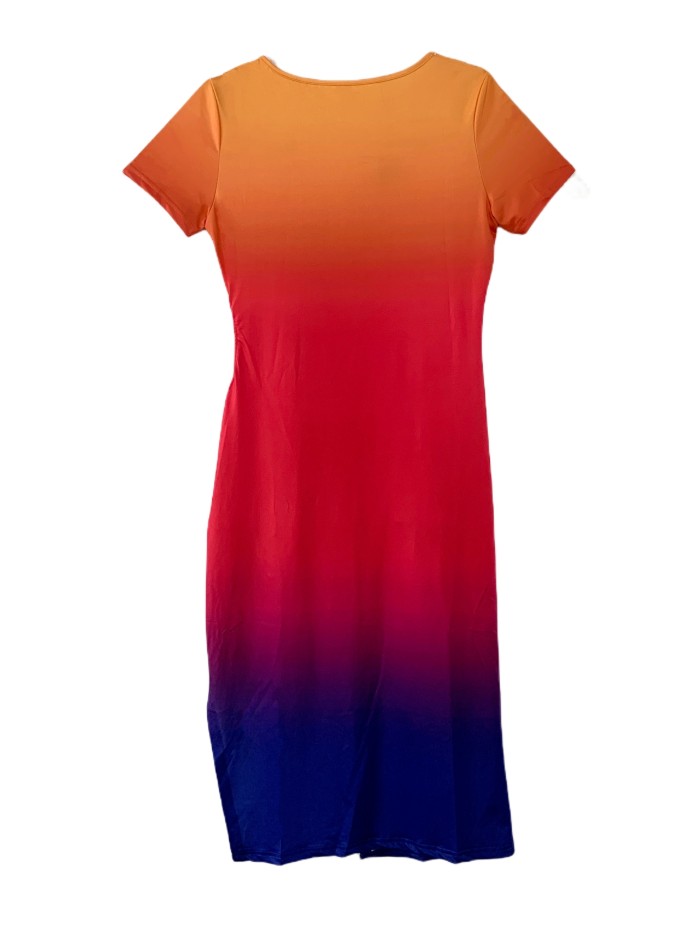 Sexy Bodycon Split Short Sleeve Drawstring Dress - Women's Clothing