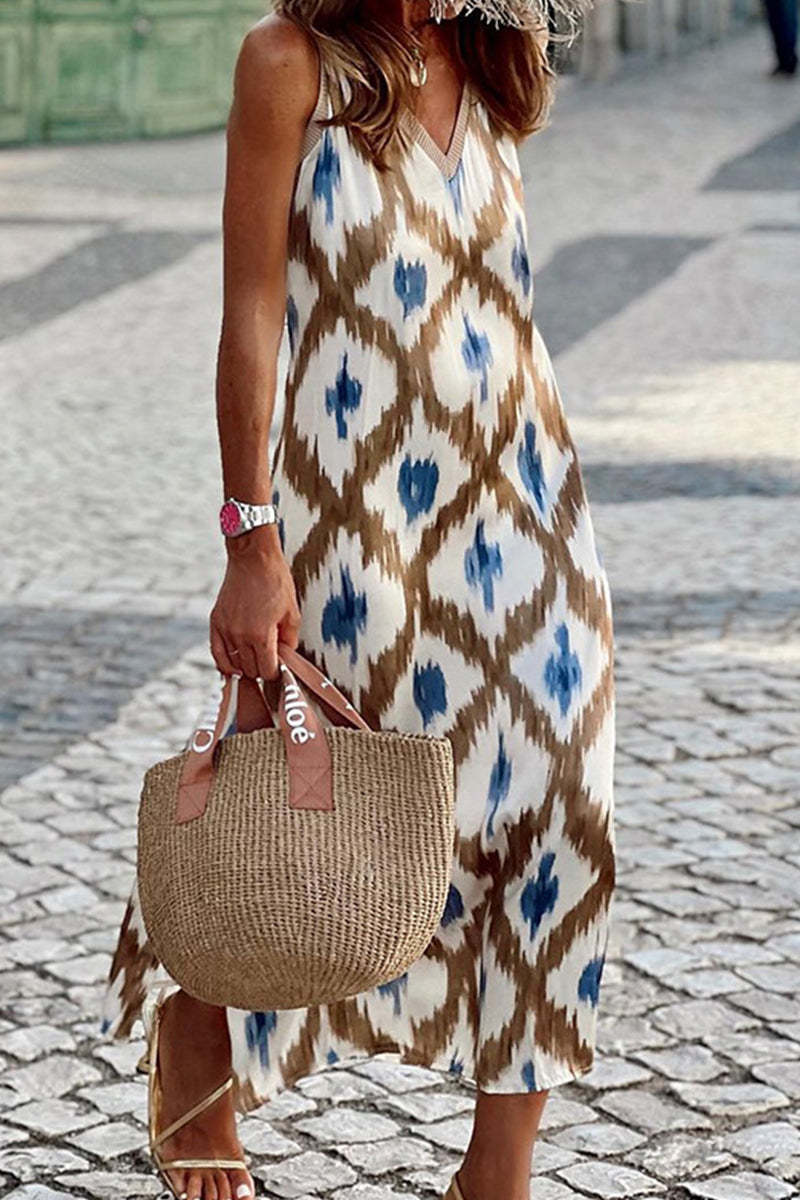 Casual Pocket Patchwork U Neck Sling Dresses